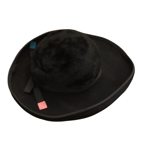 Vintage 1960\'S CHRISTIAN DIOR Chapeaux Paris NY BLACK FELT FUR BRIMMED HAT Mod main image 4